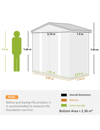 Outsunny 7 x 4ft Garden Shed, Easy to Assemble, Upgraded Galvanised Steel Frame with Foundation Kit, Double Doors with Lock, Out