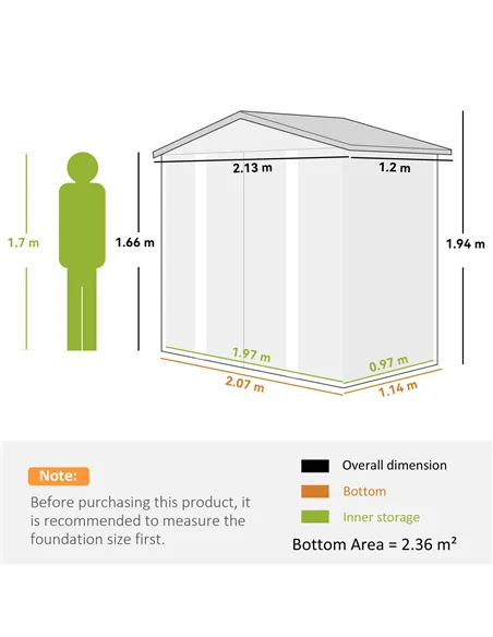 Outsunny 7 x 4ft Garden Shed, Easy to Assemble, Upgraded Galvanised Steel Frame with Foundation Kit, Double Doors with Lock, Out