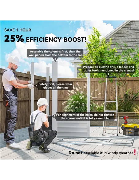 Outsunny 7 x 4ft Garden Shed, Easy to Assemble, Upgraded Galvanised Steel Frame with Foundation Kit, Double Doors with Lock, Out