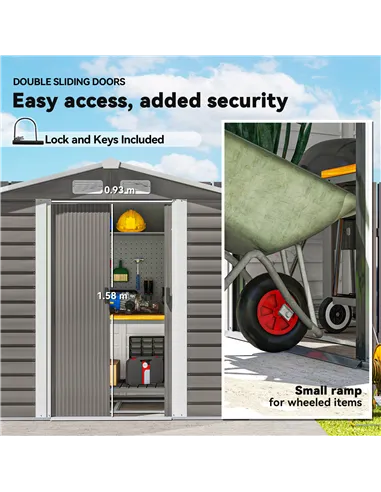Outsunny 7 x 4ft Garden Shed, Easy to Assemble, Upgraded Galvanised Steel Frame with Foundation Kit, Double Doors with Lock, Out