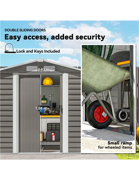 Outsunny 7 x 4ft Garden Shed, Easy to Assemble, Upgraded Galvanised Steel Frame with Foundation Kit, Double Doors with Lock, Out