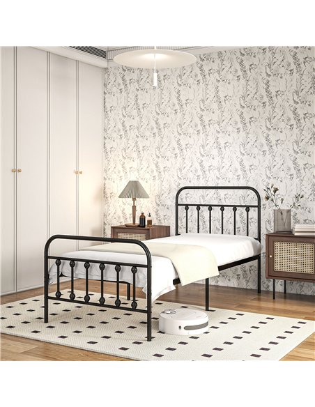 HOMCOM Single Minimalistic Metal Bed Frame - Black