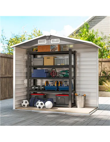 Outsunny 7 x 4ft Garden Shed, Easy to Assemble, Upgraded Galvanised Steel Frame with Foundation Kit, Double Doors with Lock, Out