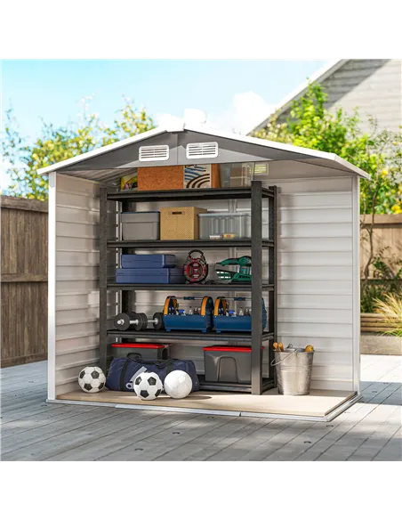 Outsunny 7 x 4ft Garden Shed, Easy to Assemble, Upgraded Galvanised Steel Frame with Foundation Kit, Double Doors with Lock, Out
