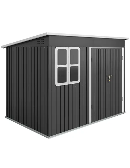 Outsunny 8.5 x 6ft Storage Shed Galvanised Steel Garden Shed, Metal Shed with Foundation Kit, Window, Lockable Wide Doors and Ai