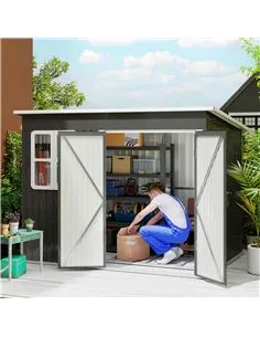 Outsunny 8.5 x 6ft Storage Shed Galvanised Steel Garden Shed, Metal Shed with Foundation Kit, Window, Lockable Wide Doors and Ai 2