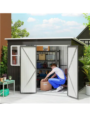 Outsunny 8.5 x 6ft Storage Shed Galvanised Steel Garden Shed, Metal Shed with Foundation Kit, Window, Lockable Wide Doors and Ai