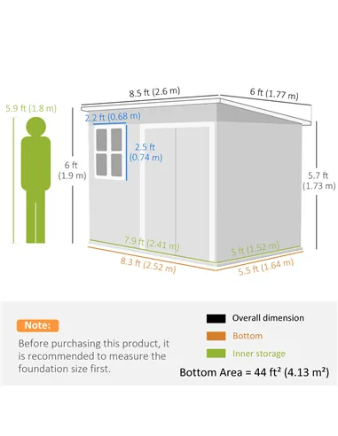 Outsunny 8.5 x 6ft Storage Shed Galvanised Steel Garden Shed, Metal Shed with Foundation Kit, Window, Lockable Wide Doors and Ai