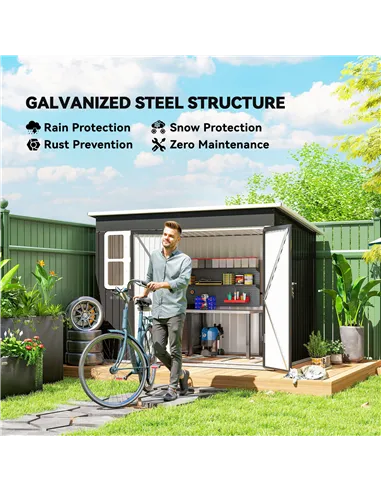 Outsunny 8.5 x 6ft Storage Shed Galvanised Steel Garden Shed, Metal Shed with Foundation Kit, Window, Lockable Wide Doors and Ai