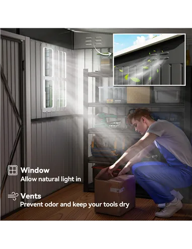 Outsunny 8.5 x 6ft Storage Shed Galvanised Steel Garden Shed, Metal Shed with Foundation Kit, Window, Lockable Wide Doors and Ai