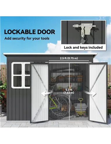 Outsunny 8.5 x 6ft Storage Shed Galvanised Steel Garden Shed, Metal Shed with Foundation Kit, Window, Lockable Wide Doors and Ai