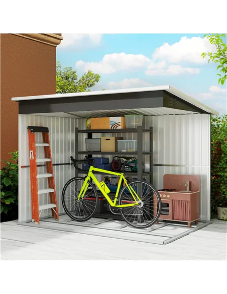 Outsunny 8.5 x 6ft Storage Shed Galvanised Steel Garden Shed, Metal Shed with Foundation Kit, Window, Lockable Wide Doors and Ai