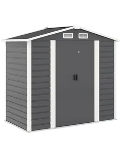 Outsunny 7 x 4ft Garden Shed, Easy to Assemble, Upgraded Galvanised Steel Frame with Foundation Kit, Double Doors with Lock, Out