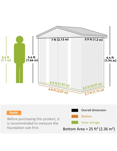 Outsunny 7 x 4ft Garden Shed, Easy to Assemble, Upgraded Galvanised Steel Frame with Foundation Kit, Double Doors with Lock, Out