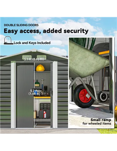 Outsunny 7 x 4ft Garden Shed, Easy to Assemble, Upgraded Galvanised Steel Frame with Foundation Kit, Double Doors with Lock, Out
