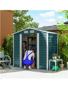 Outsunny 7 x 4ft Garden Shed, Easy to Assemble, Upgraded Galvanised Steel Frame with Foundation Kit, Double Doors with Lock, Out 2