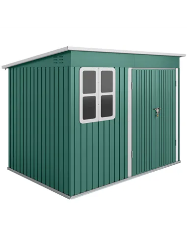 Outsunny 8.5 x 6ft Storage Shed Galvanised Steel Garden Shed, Metal Shed with Foundation Kit, Window, Lockable Wide Doors and Ai