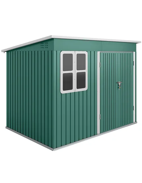 Outsunny 8.5 x 6ft Storage Shed Galvanised Steel Garden Shed, Metal Shed with Foundation Kit, Window, Lockable Wide Doors and Ai
