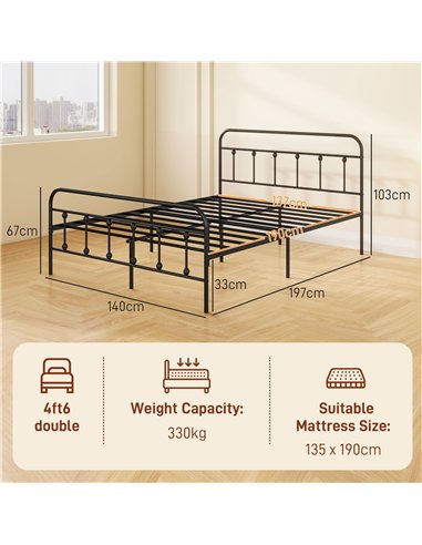 HOMCOM Double Minimalistic Metal Bed Frame - Black