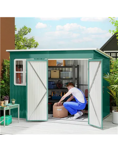 Outsunny 8.5 x 6ft Storage Shed Galvanised Steel Garden Shed, Metal Shed with Foundation Kit, Window, Lockable Wide Doors and Ai