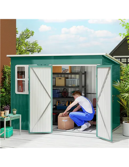 Outsunny 8.5 x 6ft Storage Shed Galvanised Steel Garden Shed, Metal Shed with Foundation Kit, Window, Lockable Wide Doors and Ai