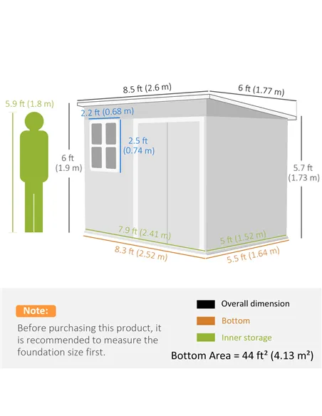 Outsunny 8.5 x 6ft Storage Shed Galvanised Steel Garden Shed, Metal Shed with Foundation Kit, Window, Lockable Wide Doors and Ai