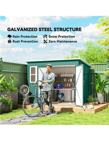 Outsunny 8.5 x 6ft Storage Shed Galvanised Steel Garden Shed, Metal Shed with Foundation Kit, Window, Lockable Wide Doors and Ai