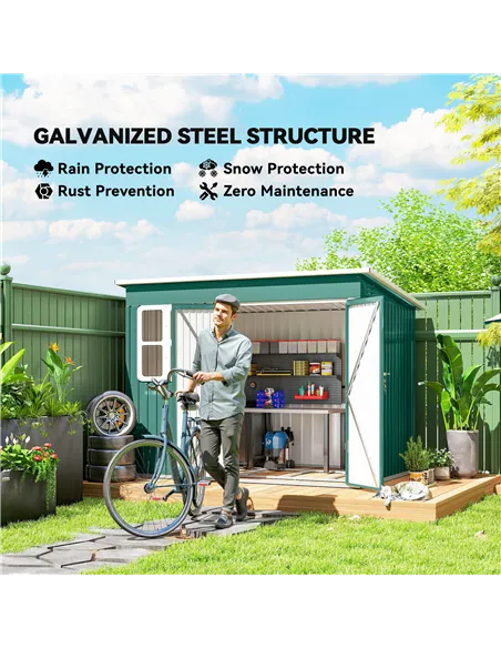 Outsunny 8.5 x 6ft Storage Shed Galvanised Steel Garden Shed, Metal Shed with Foundation Kit, Window, Lockable Wide Doors and Ai