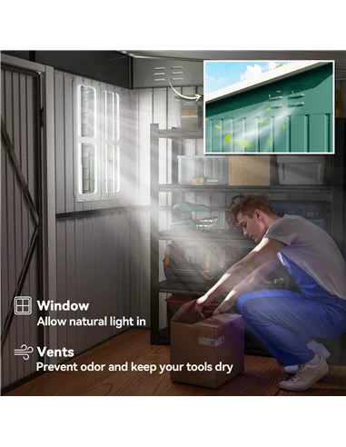 Outsunny 8.5 x 6ft Storage Shed Galvanised Steel Garden Shed, Metal Shed with Foundation Kit, Window, Lockable Wide Doors and Ai