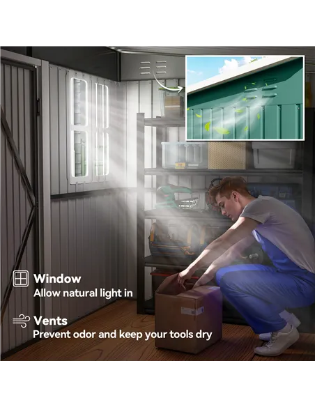 Outsunny 8.5 x 6ft Storage Shed Galvanised Steel Garden Shed, Metal Shed with Foundation Kit, Window, Lockable Wide Doors and Ai