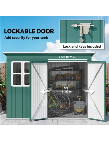 Outsunny 8.5 x 6ft Storage Shed Galvanised Steel Garden Shed, Metal Shed with Foundation Kit, Window, Lockable Wide Doors and Ai