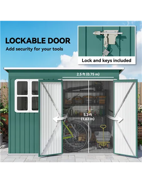 Outsunny 8.5 x 6ft Storage Shed Galvanised Steel Garden Shed, Metal Shed with Foundation Kit, Window, Lockable Wide Doors and Ai