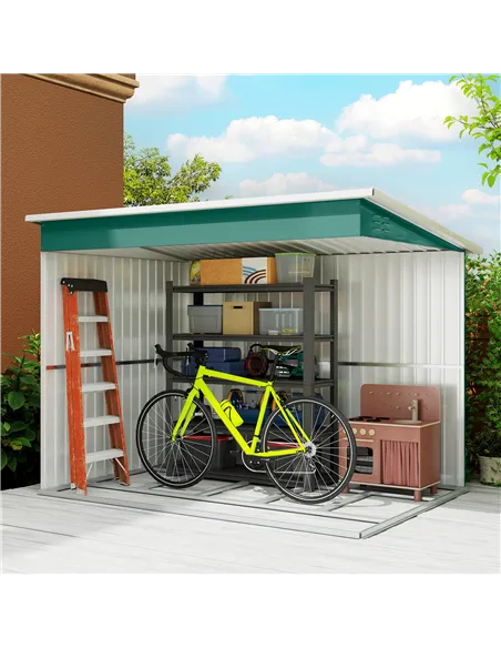 Outsunny 8.5 x 6ft Storage Shed Galvanised Steel Garden Shed, Metal Shed with Foundation Kit, Window, Lockable Wide Doors and Ai