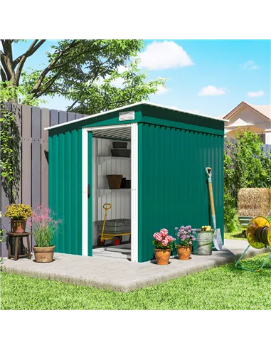 Outsunny 7 x 5ft Galvanised Metal Shed, with Sliding Door - Green