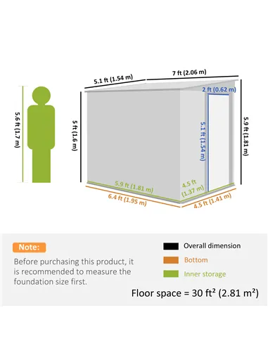 Outsunny 7 x 5ft Galvanised Metal Shed, with Sliding Door - Green