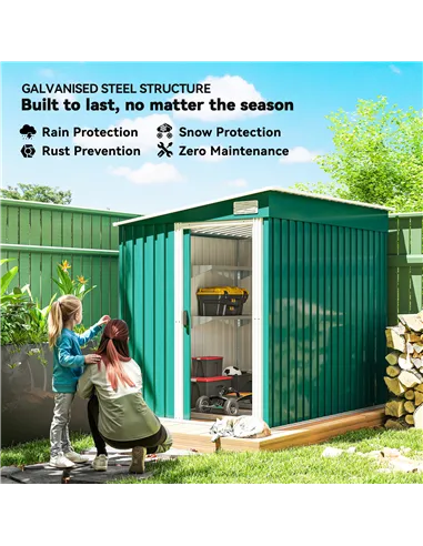 Outsunny 7 x 5ft Galvanised Metal Shed, with Sliding Door - Green