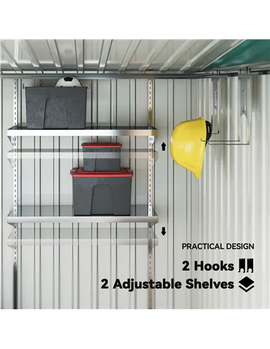 Outsunny 7 x 5ft Galvanised Metal Shed, with Sliding Door - Green