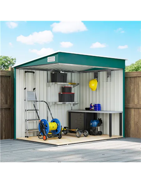 Outsunny 7 x 5ft Galvanised Metal Shed, with Sliding Door - Green