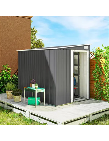 Outsunny 7 x 5ft Galvanised Metal Shed, with Sliding Door - Dark Grey