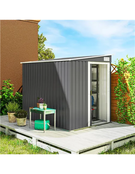 Outsunny 7 x 5ft Galvanised Metal Shed, with Sliding Door - Dark Grey