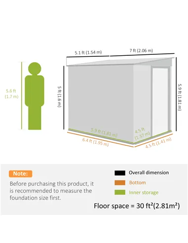 Outsunny 7 x 5ft Galvanised Metal Shed, with Sliding Door - Dark Grey