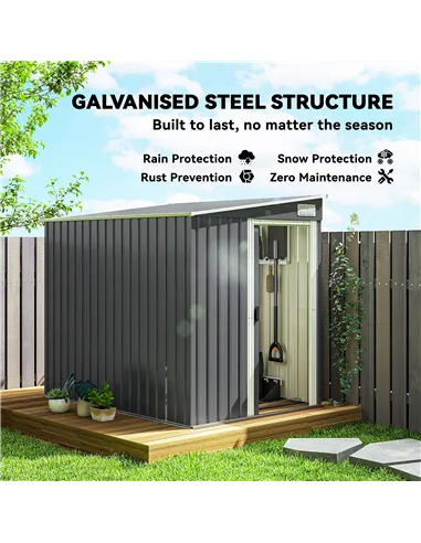 Outsunny 7 x 5ft Galvanised Metal Shed, with Sliding Door - Dark Grey