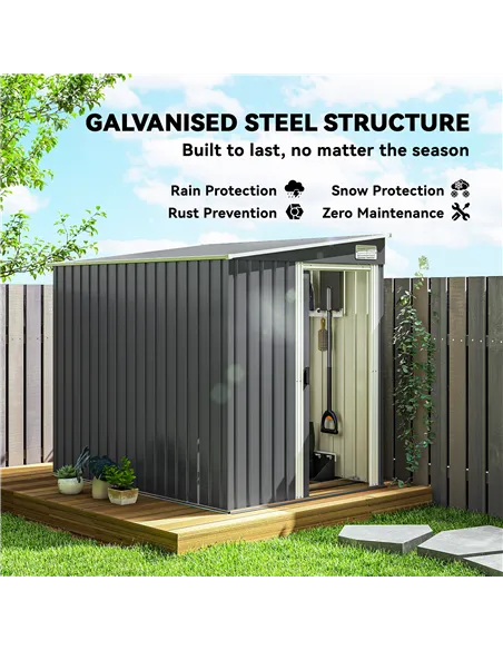 Outsunny 7 x 5ft Galvanised Metal Shed, with Sliding Door - Dark Grey