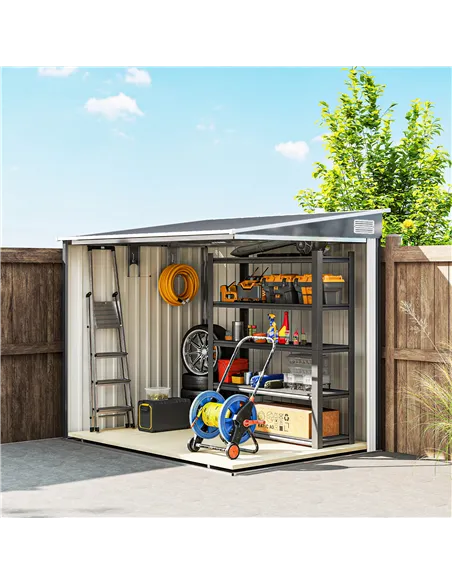 Outsunny 7 x 5ft Galvanised Metal Shed, with Sliding Door - Dark Grey