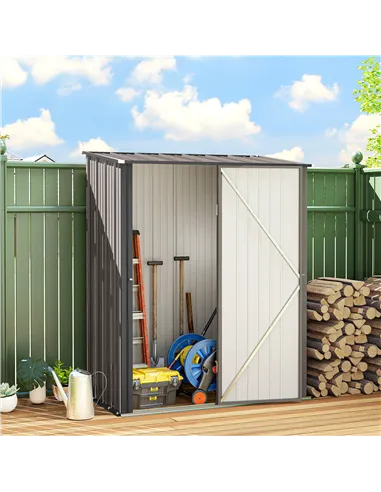 Outsunny 5.3 x 3.1ft Corrugated Steel Garden Shed - Light Grey