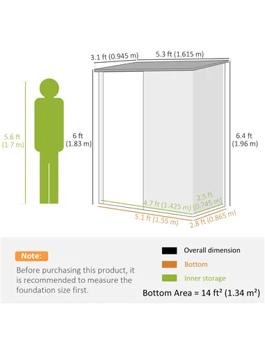 Outsunny 5.3 x 3.1ft Corrugated Steel Garden Shed - Light Grey