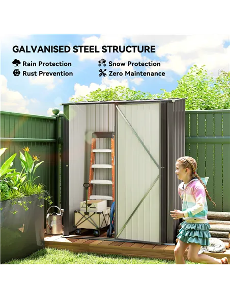Outsunny 5.3 x 3.1ft Corrugated Steel Garden Shed - Light Grey