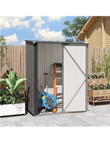 Outsunny 5.3 x 3.1ft Corrugated Steel Garden Shed - Light Grey