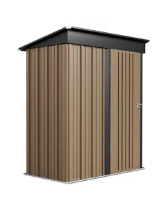 Outsunny 5 x 3ft Corrugated Steel Storage Shed, with Lock - Brown