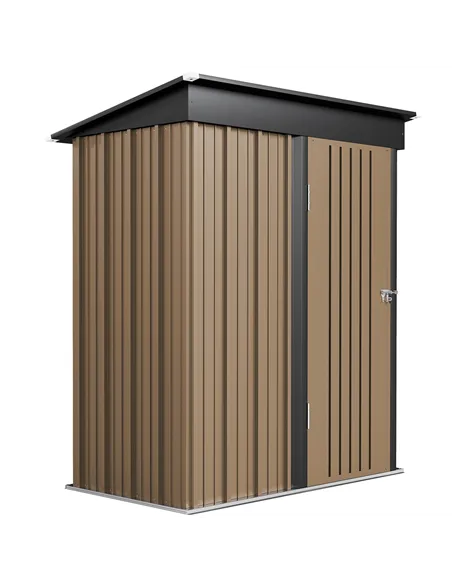 Outsunny 5 x 3ft Corrugated Steel Storage Shed, with Lock - Brown